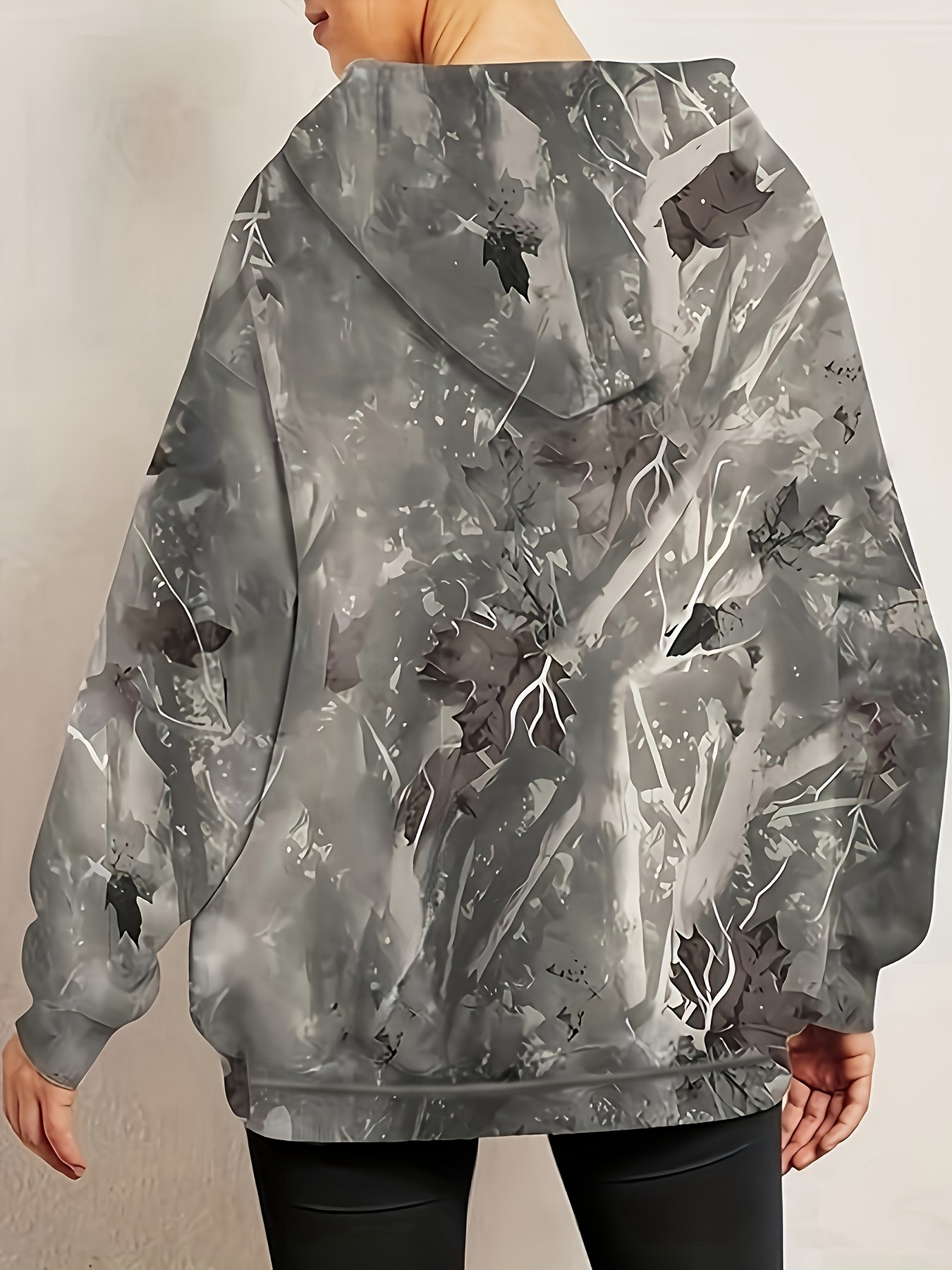 maple leaf print pullover hoodie casual long sleeve kangaroo pocket hoodie sweatshirt womens clothing details 1