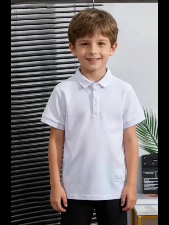 Summer! Solid Color Short-Sleeve Polo Shirt for Kids, Simple Label Design, Wrinkle-Resistant, Not Easily Deformed, Fresh and Breathable T-Shirt Top, Preppy Style, Boys' Daily Wear Lapel Shirt, Summer, Regular Fit