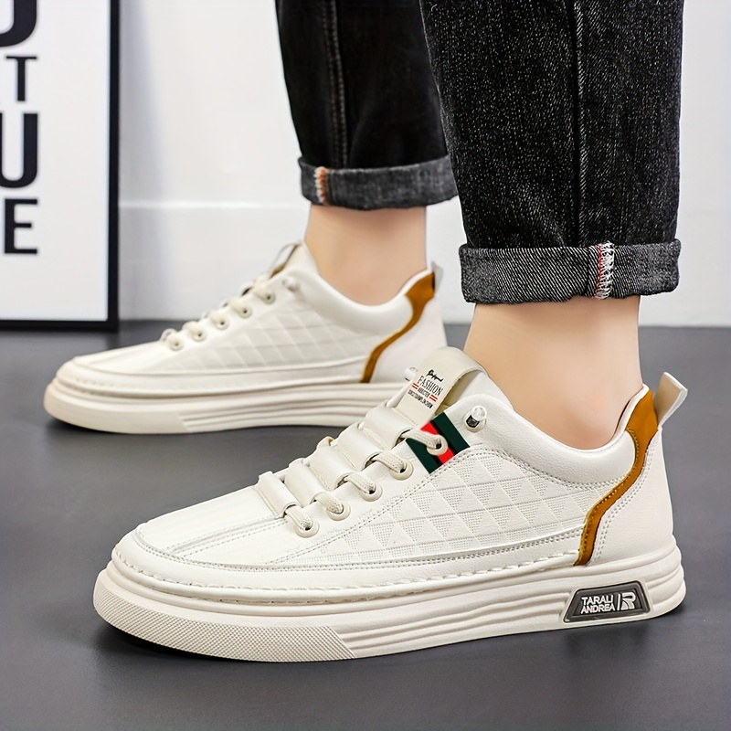 mens lace up sneakers with easy to clean pu leather upper skate shoes with good traction breathable details 3