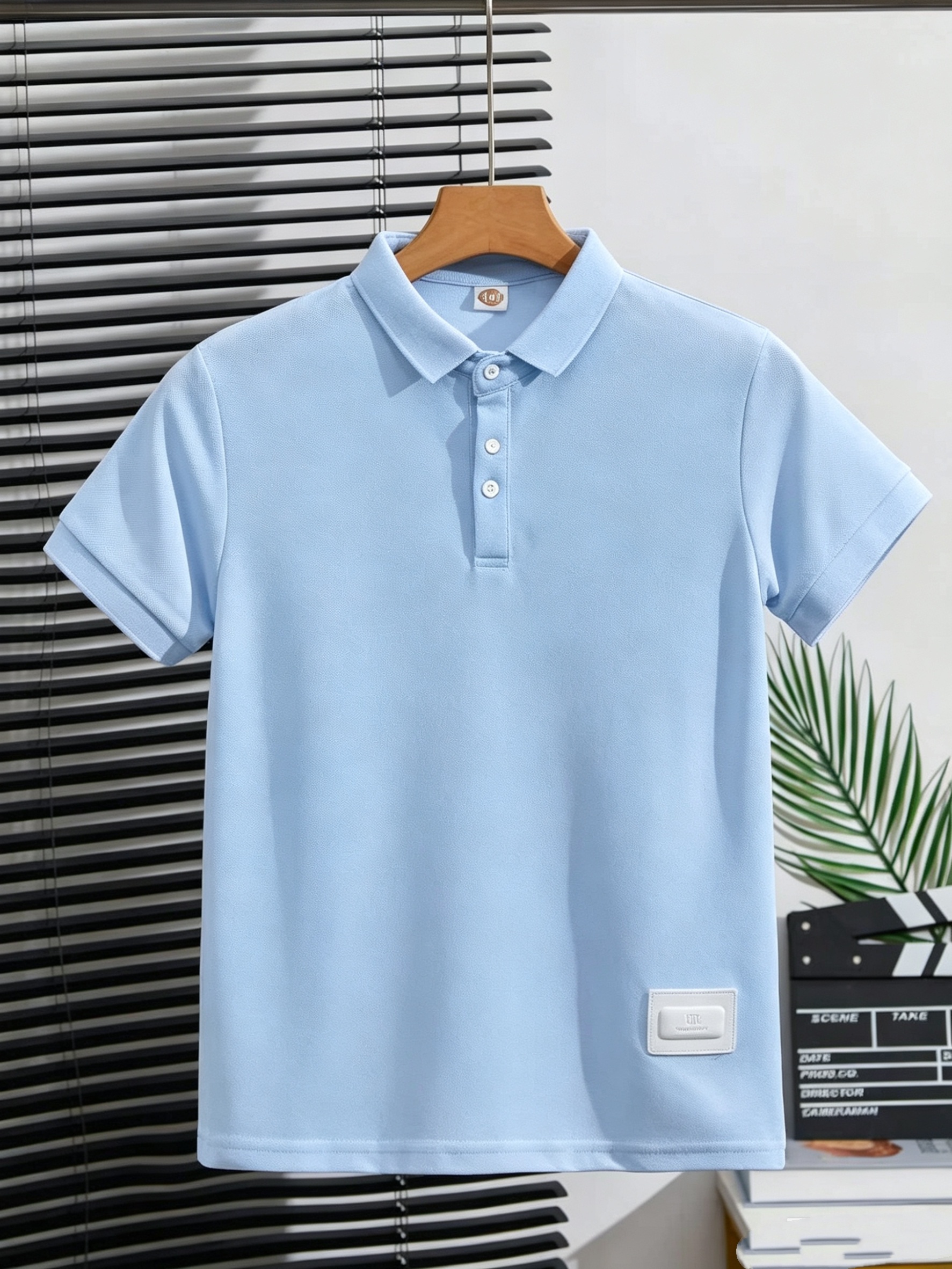 Summer! Solid Color Short-Sleeve Polo Shirt for Kids, Simple Label Design, Wrinkle-Resistant, Not Easily Deformed, Fresh and Breathable T-Shirt Top, Preppy Style, Boys' Daily Wear Lapel Shirt, Summer, Regular Fit
