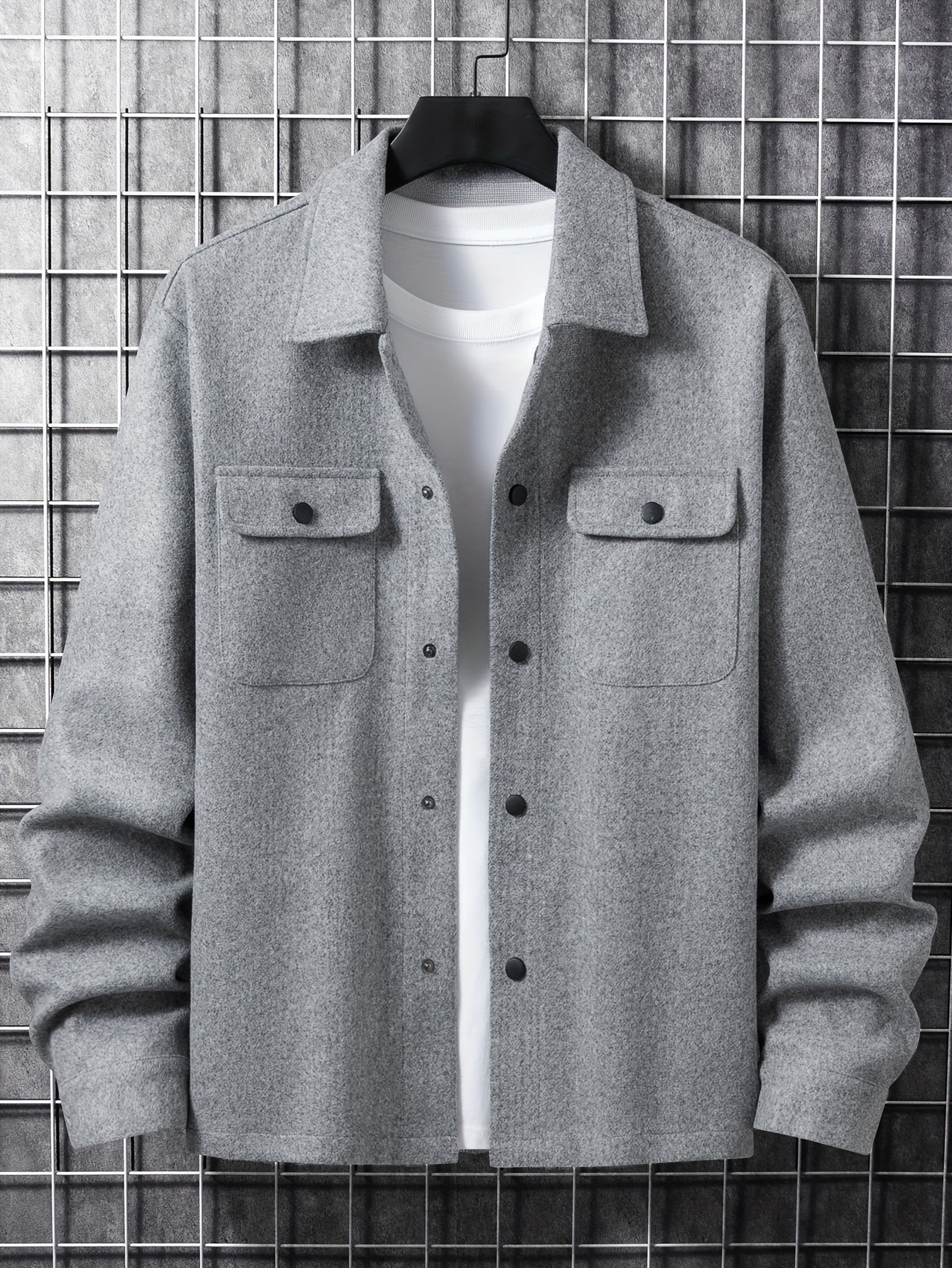 mens casual woolen flap pocket jacket chic button up mature coat for fall winter details 2