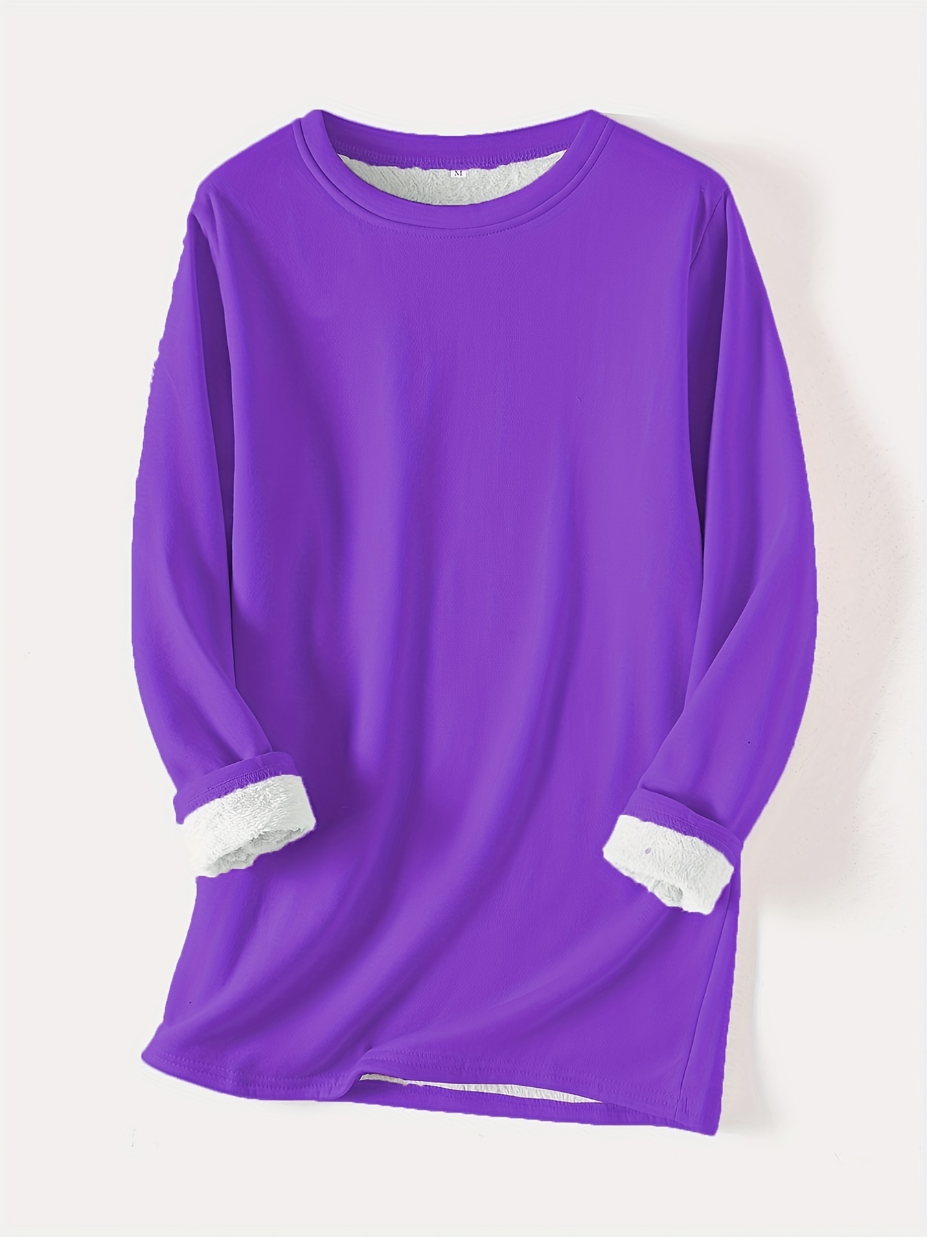 solid crew neck thermal sweatshirt casual long sleeve simple sweatshirt for fall winter womens clothing details 10