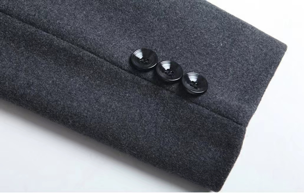 new mens business coat slim long woolen coat details 13