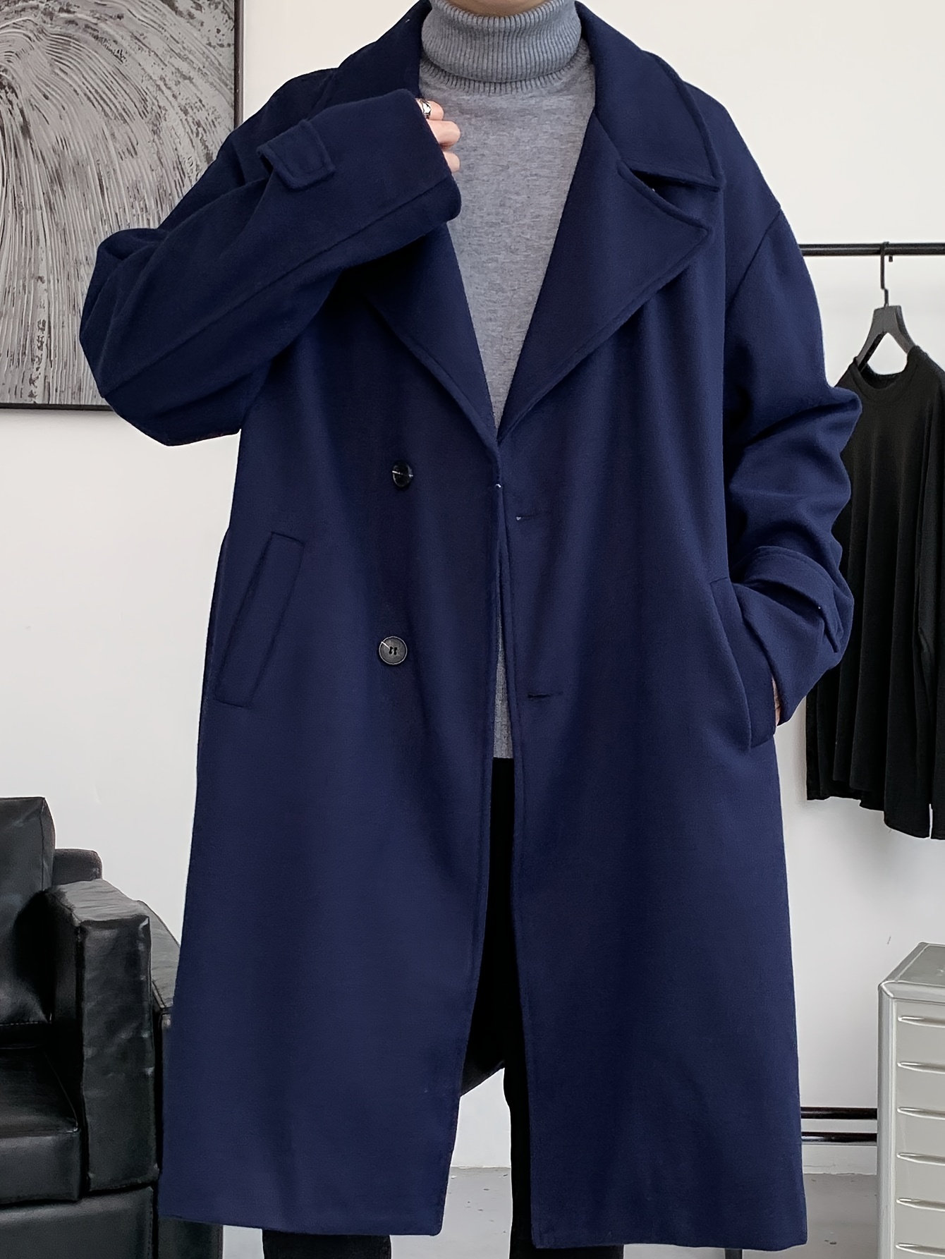 mens elegant single breasted trench coat casual lapel overcoat for fall winter details 19