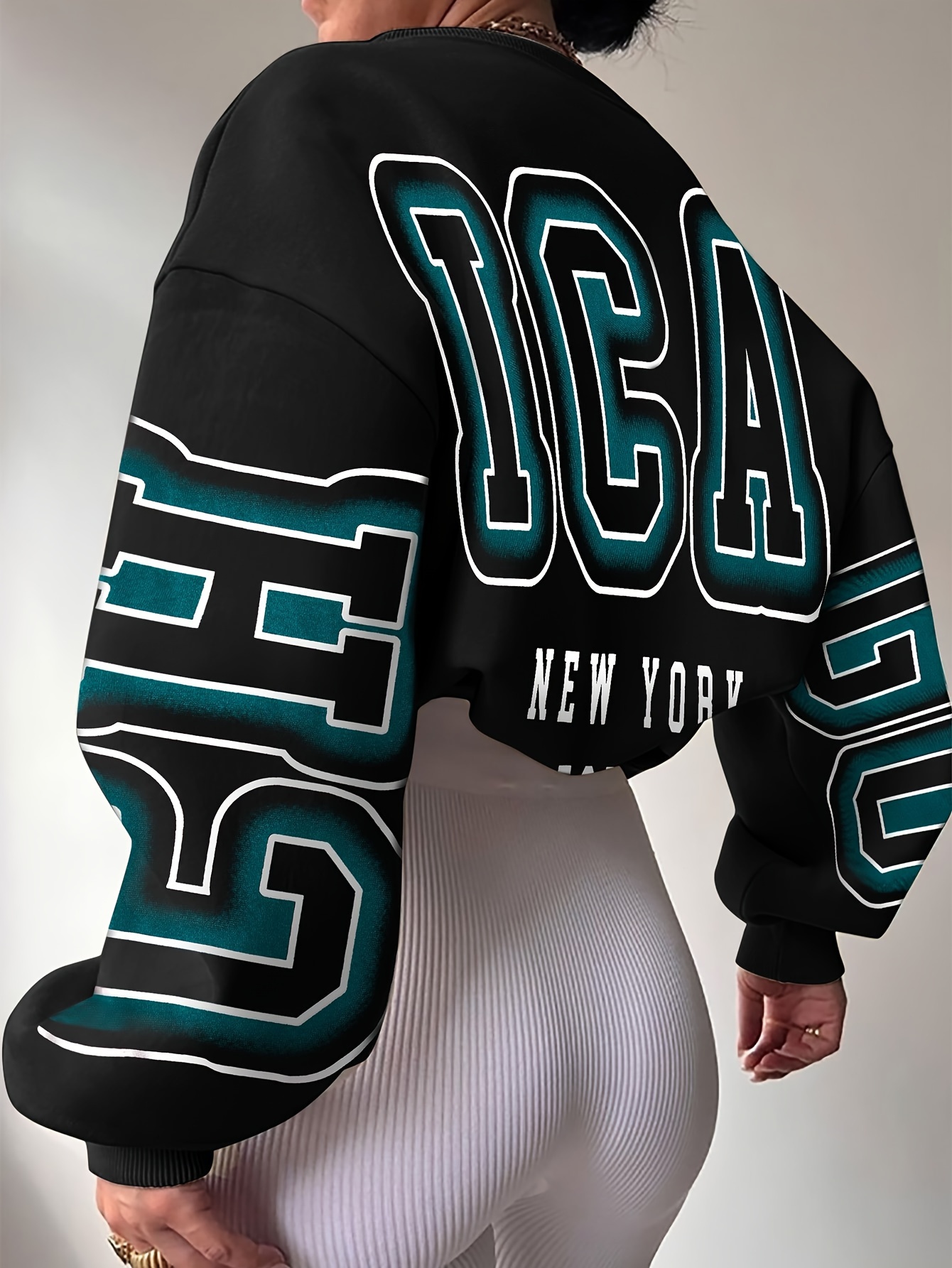 letter print drop shoulder sweatshirt casual long sleeve crew neck sweatshirt for fall winter womens clothing details 45