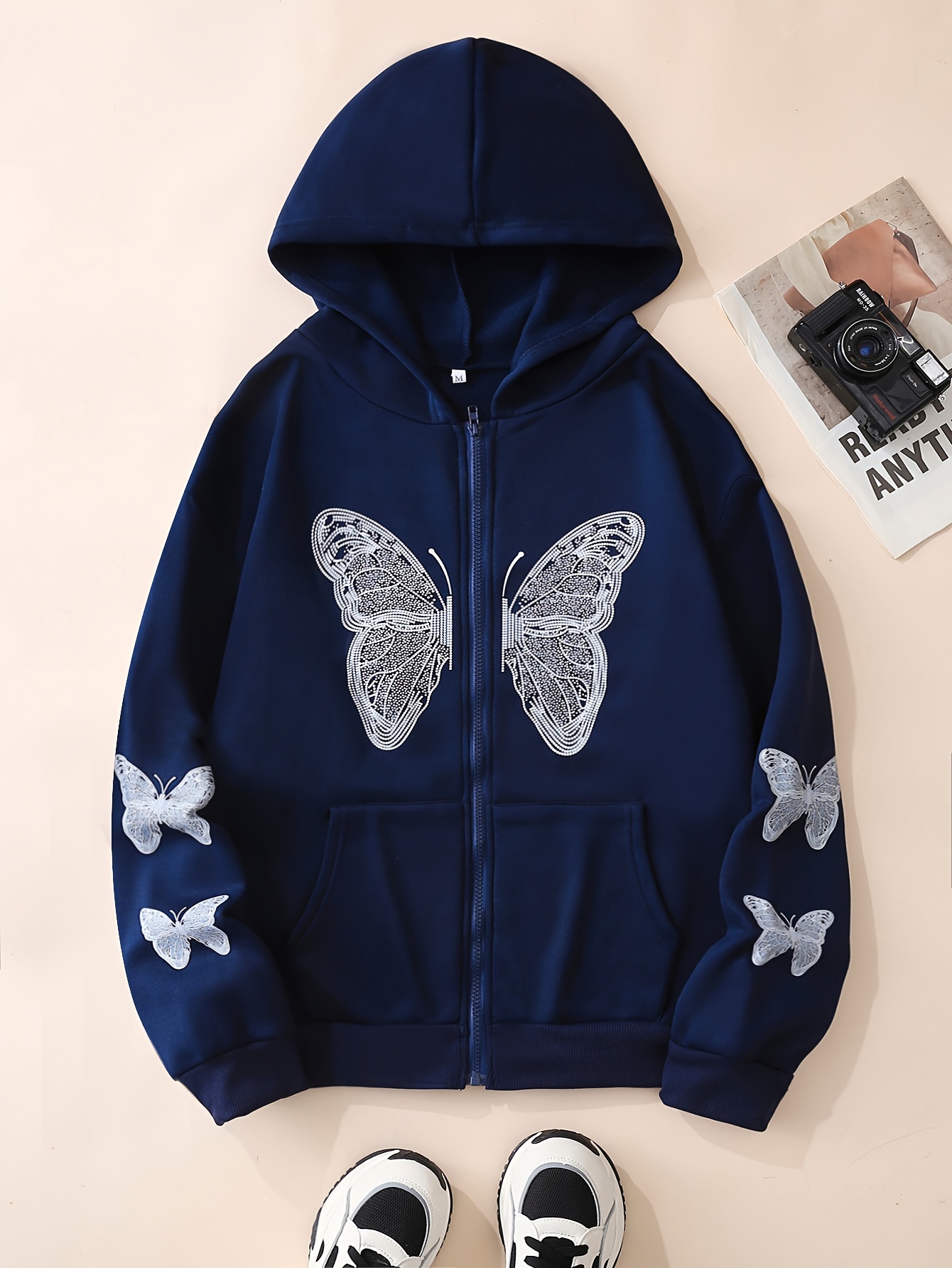 butterfly print sweatshirt y2k long sleeve crew neck zip up hoodies sweatshirts casual tops for spring fall womens clothing details 10