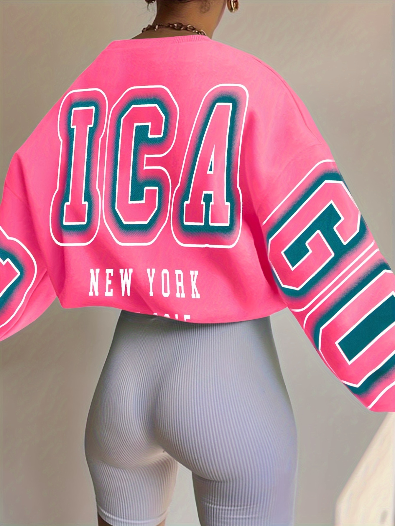 letter print drop shoulder sweatshirt casual long sleeve crew neck sweatshirt for fall winter womens clothing details 2