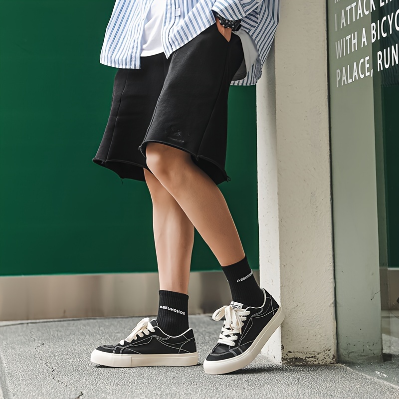 Men s Trendy Solid Skate Shoes, Wear-resistant Non Slip Lace-up Casual Sneakers For Outdoor, Men s Street Style Footwear details 1