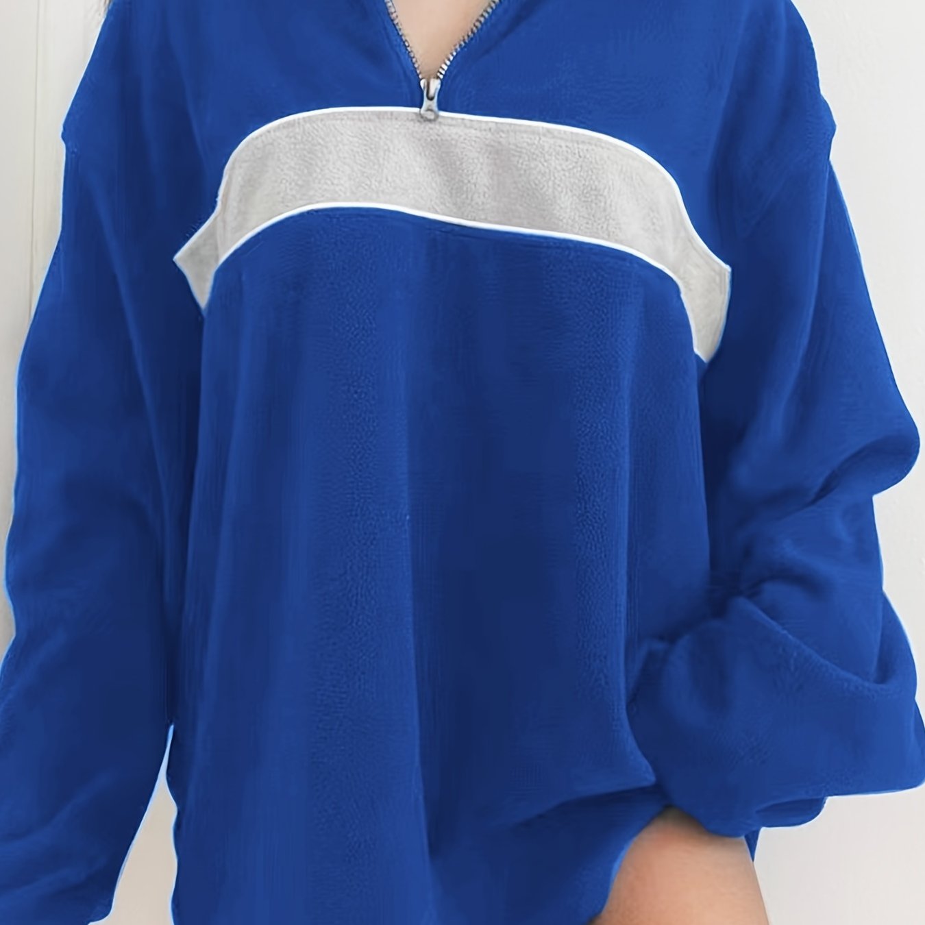 Retro Lapel Thermal Pullover, Casual Striped Colorblock Fashion Loose Long Sleeve Sweatshirt, Women's Clothing