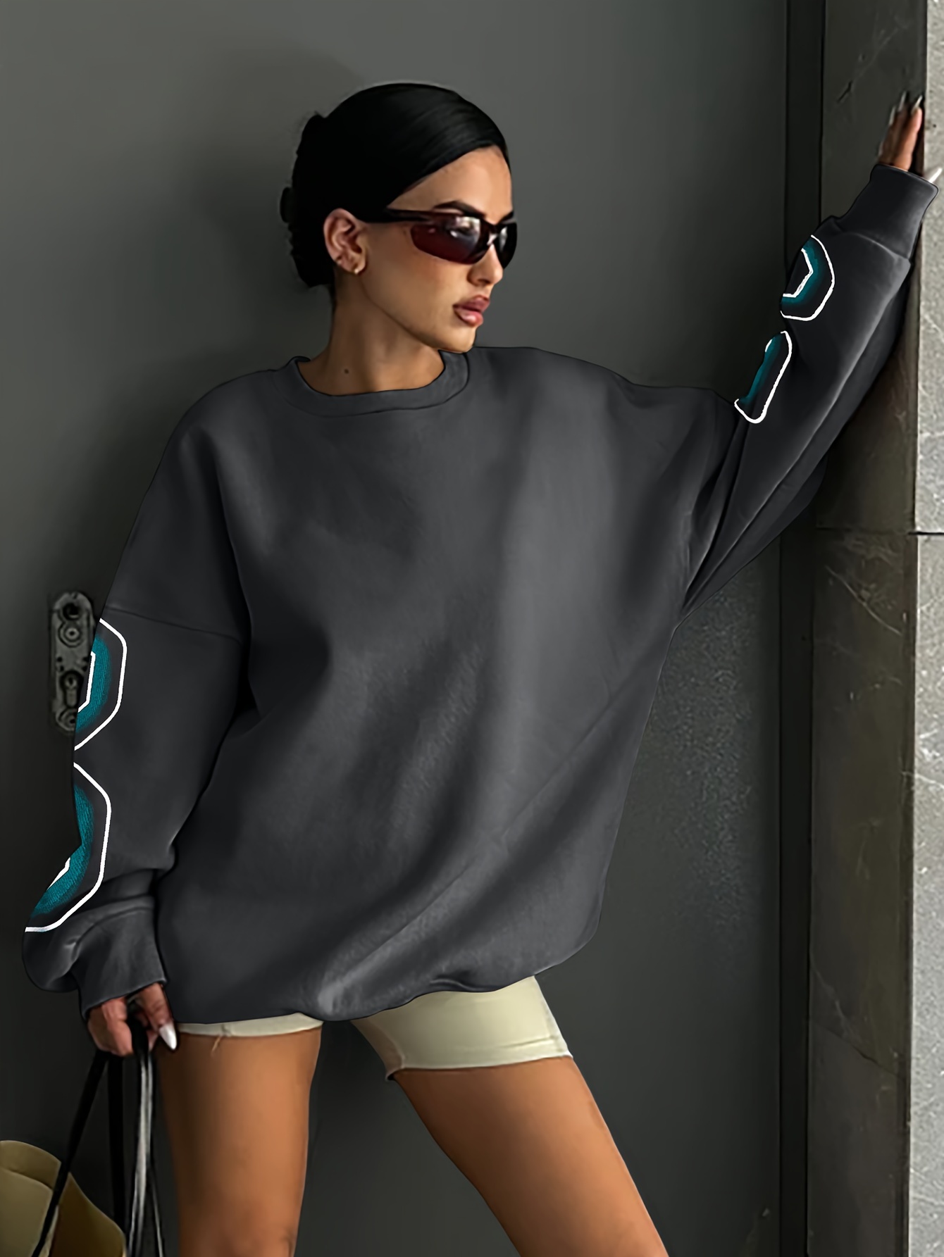 letter print drop shoulder sweatshirt casual long sleeve crew neck sweatshirt for fall winter womens clothing details 41