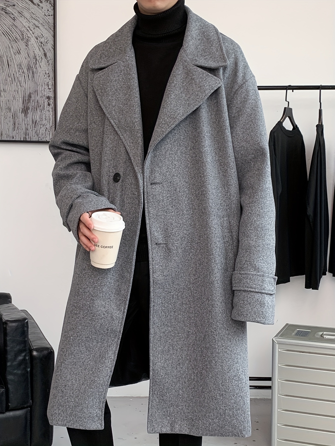 mens elegant single breasted trench coat casual lapel overcoat for fall winter details 17