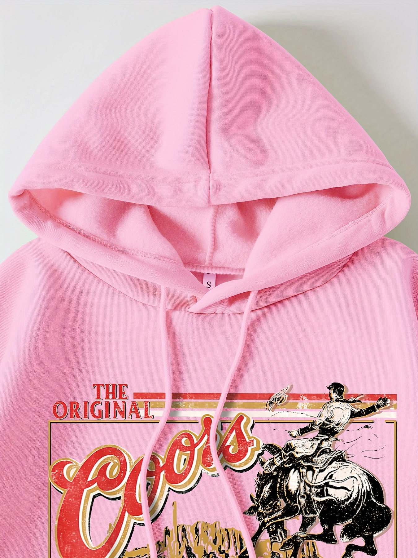 cowboy letter print drawstring hoodie casual long sleeve kangaroo pocket hoodie sweatshirt womens clothing details 4