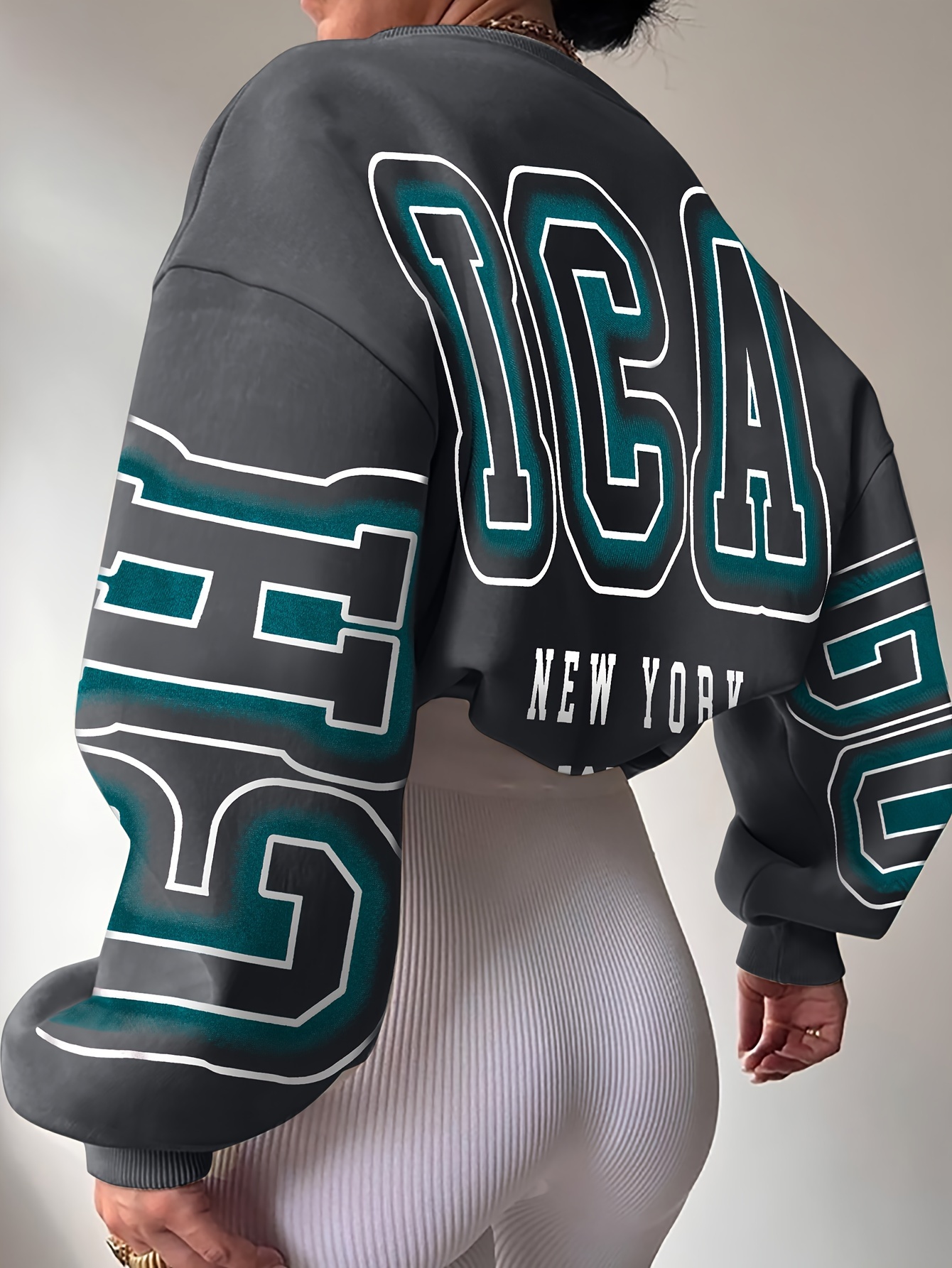 letter print drop shoulder sweatshirt casual long sleeve crew neck sweatshirt for fall winter womens clothing details 40