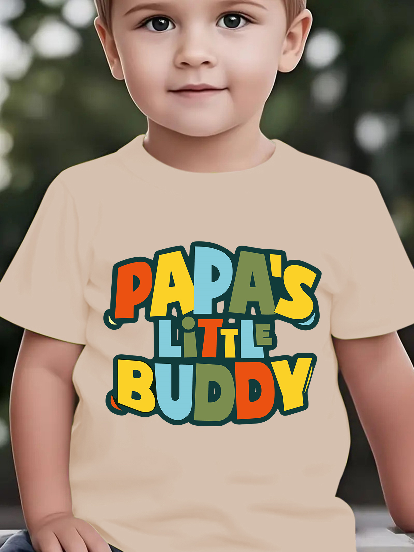 Summer Boys' Stylish Short-Sleeve T-Shirt with The Cartoon Print 'PAPA'S LITTLE BUDDY' for Outdoor Casual Wear, Model NY-DX3974