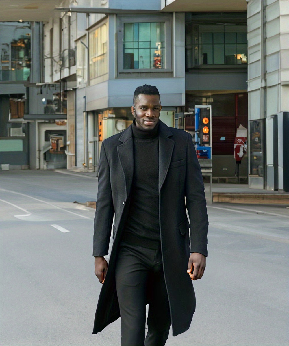 stylish woll blend mens trendy retro solid long sleeve coat windbreaker lapel long coat for autumn winter details 6