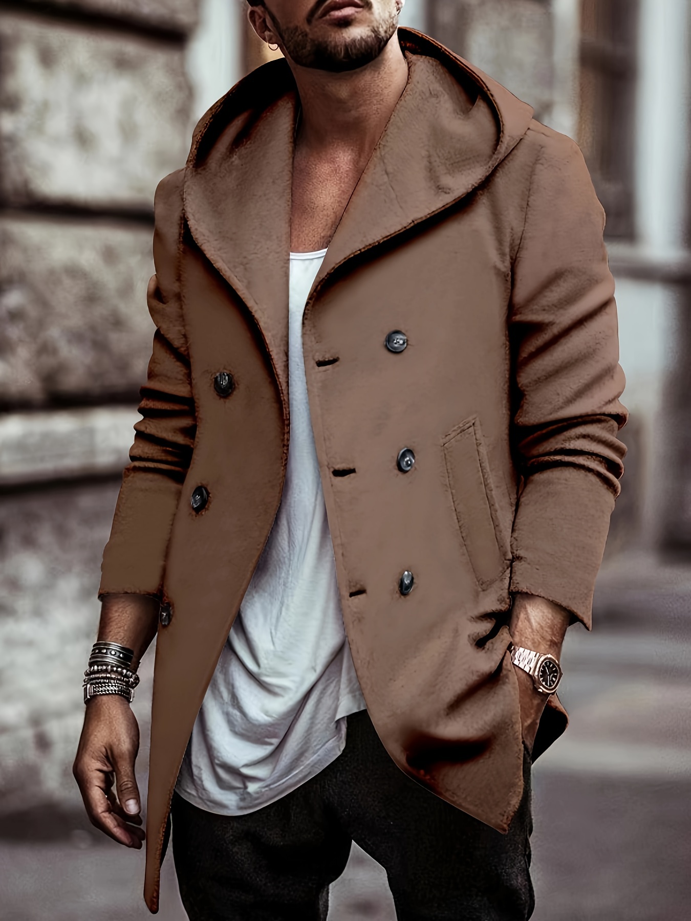 cotton blend mens trendy retro hooded long sleeve coat windbreaker stylish long overcoat for autumn winter details 12
