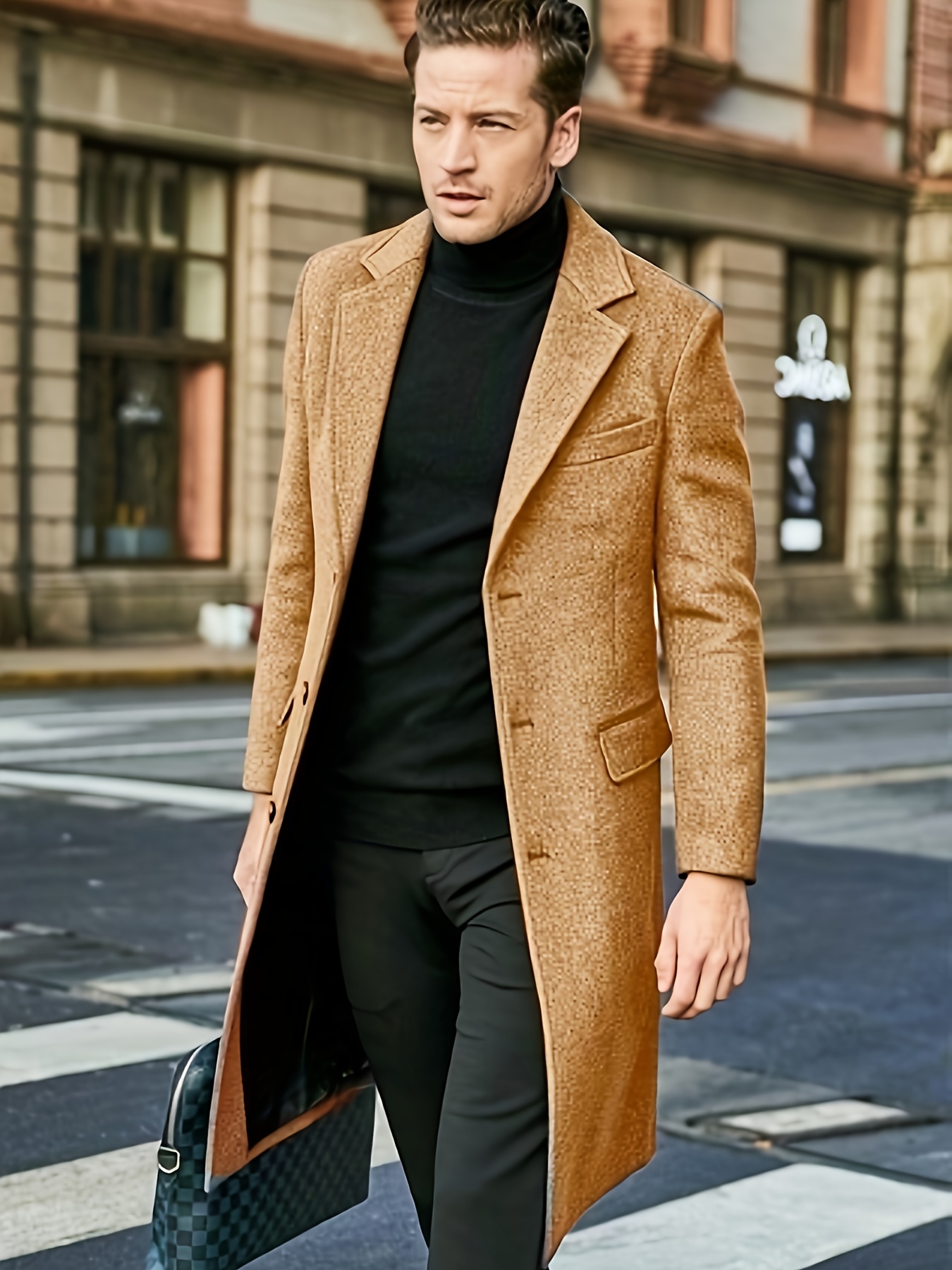 Men s Stylish Retro Solid Long Sleeve Coat Windbreaker Lapel Long Overcoat For Autumn Winter details 0