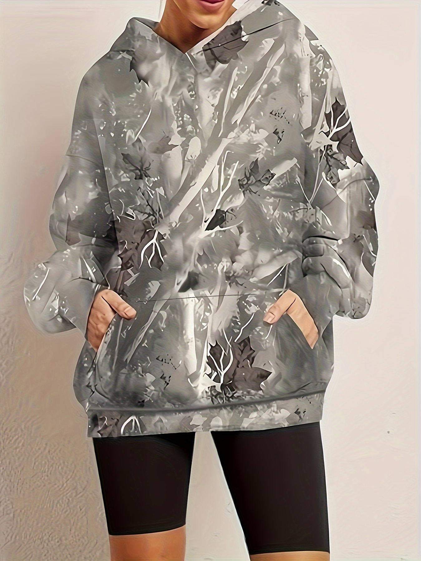 maple leaf print pullover hoodie casual long sleeve kangaroo pocket hoodie sweatshirt womens clothing details 3