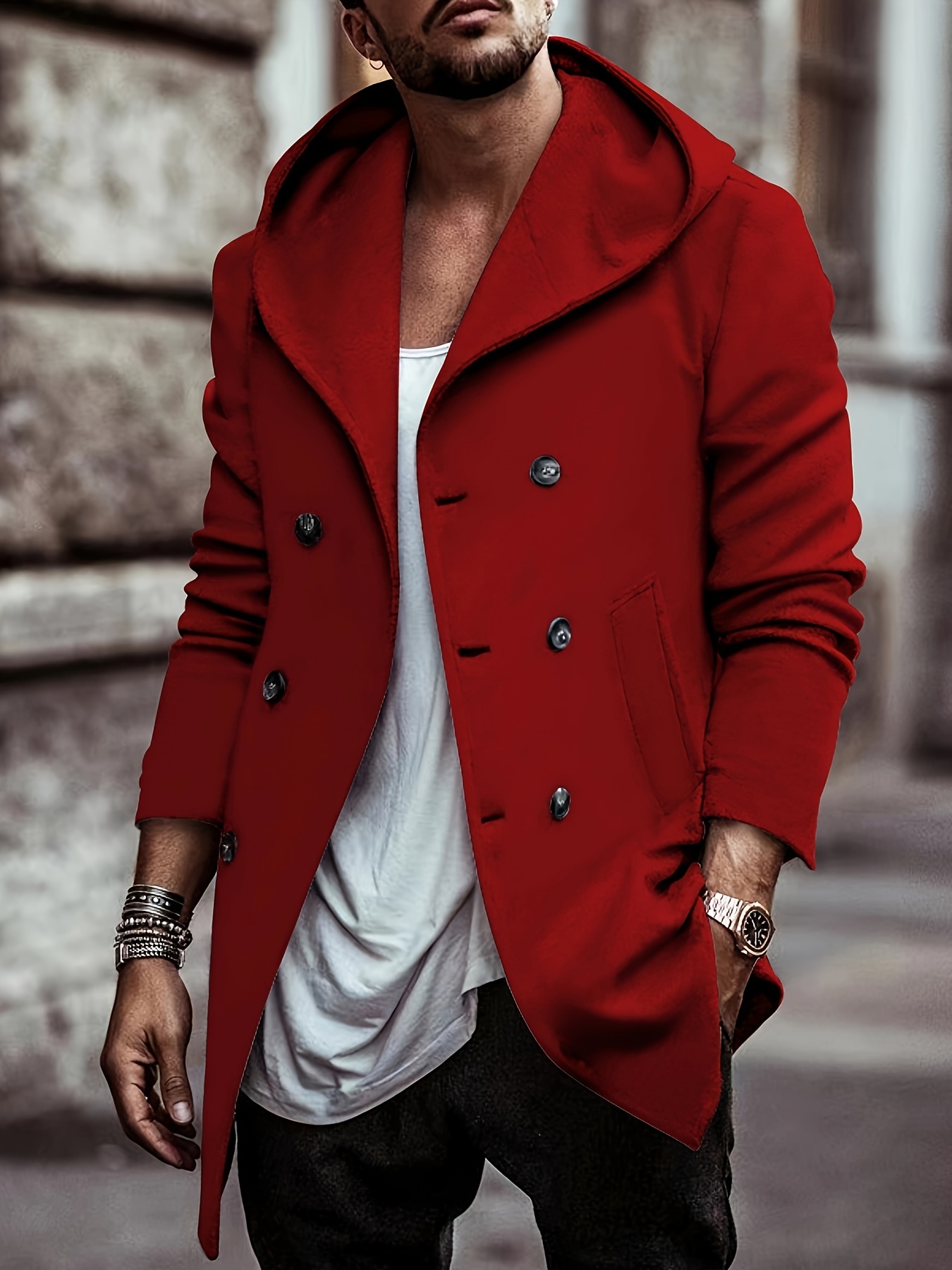 cotton blend mens trendy retro hooded long sleeve coat windbreaker stylish long overcoat for autumn winter details 24