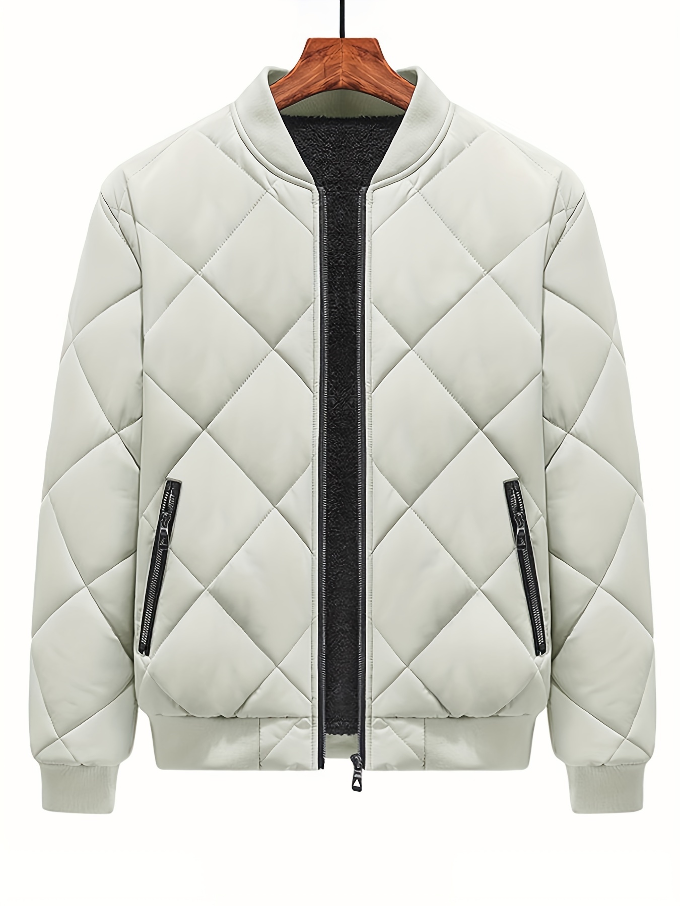 warm fleece thickened jacket, warm fleece thickened jacket mens casual baseball collar zip up jacket coat for fall winter details 0