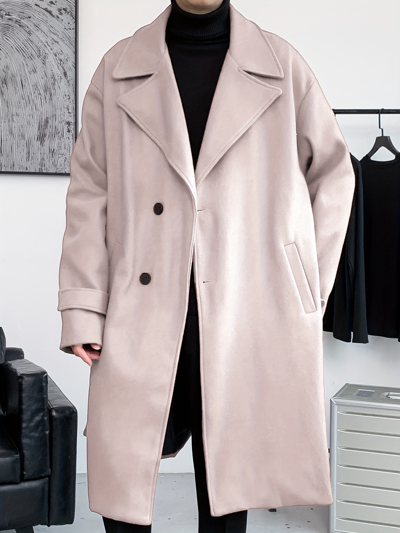 mens elegant single breasted trench coat casual lapel overcoat for fall winter details 9