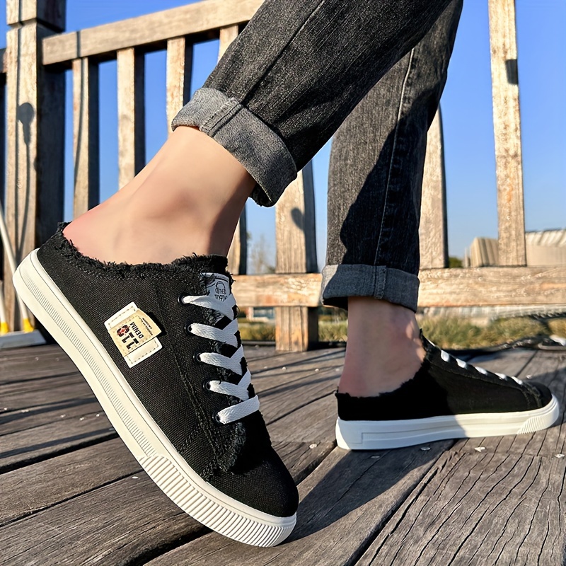 mens stylish backless canvas shoes breathable lightweight slip on casual slippers for outdoor walking spring and summer details 6