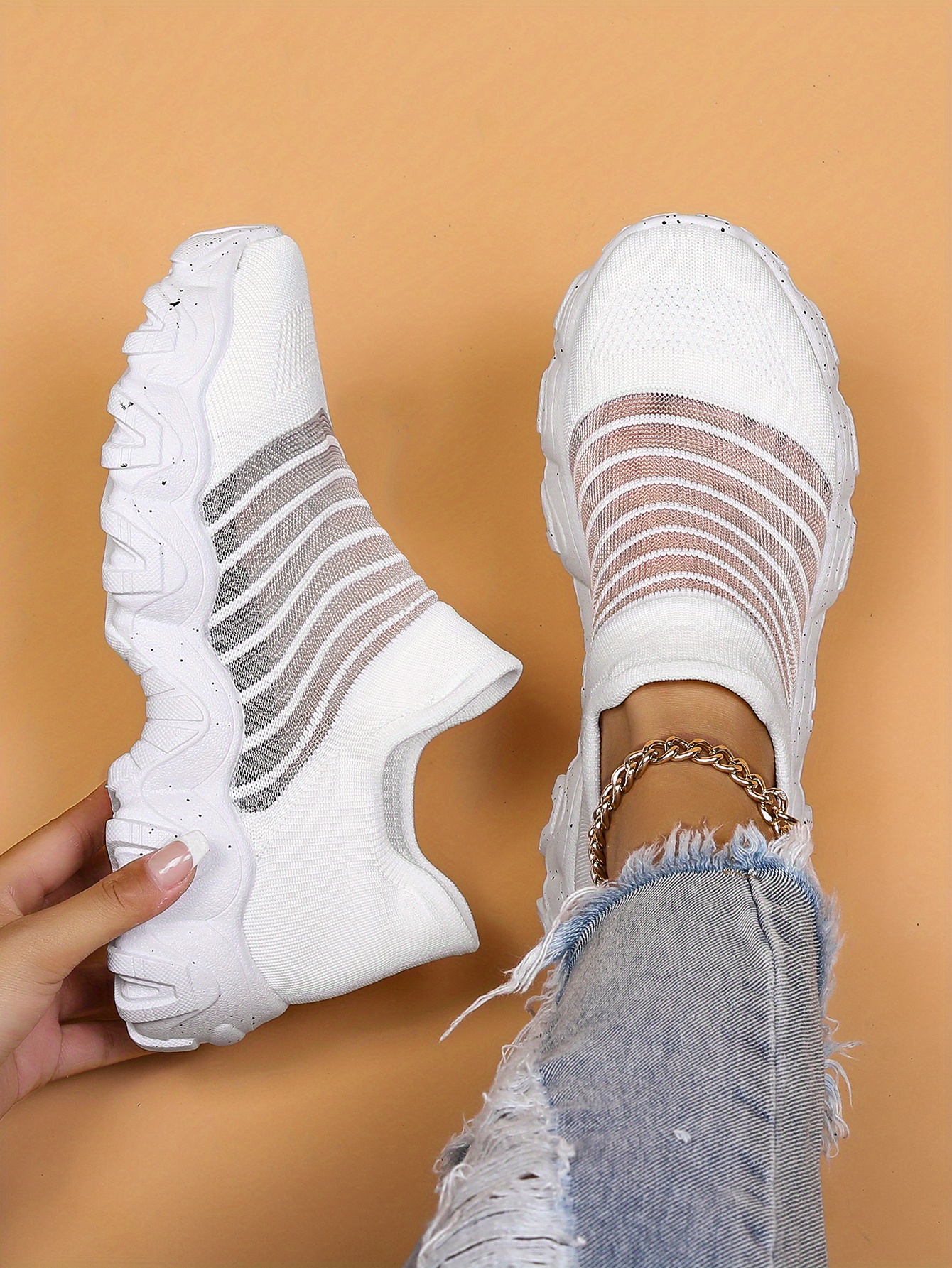 womens mesh panel sock sneakers slip on low top round toe breathable flatform shoes outdoor comfy sporty shoes details 6