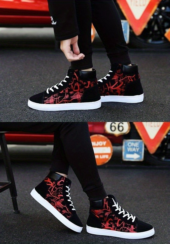 mens graphic high top canvas skate shoes with good grip breathable lace up sneakers details 2