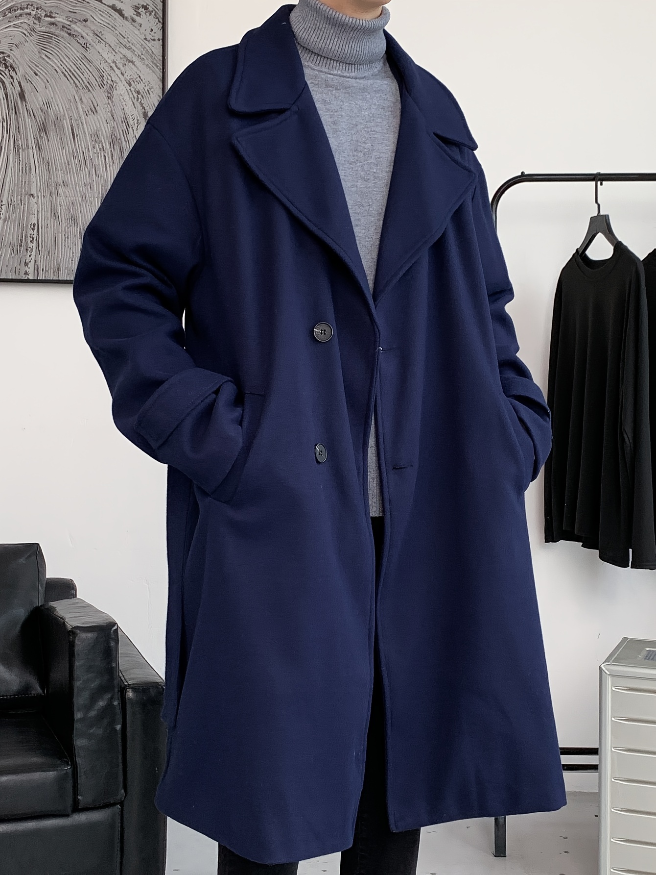 mens elegant single breasted trench coat casual lapel overcoat for fall winter details 20