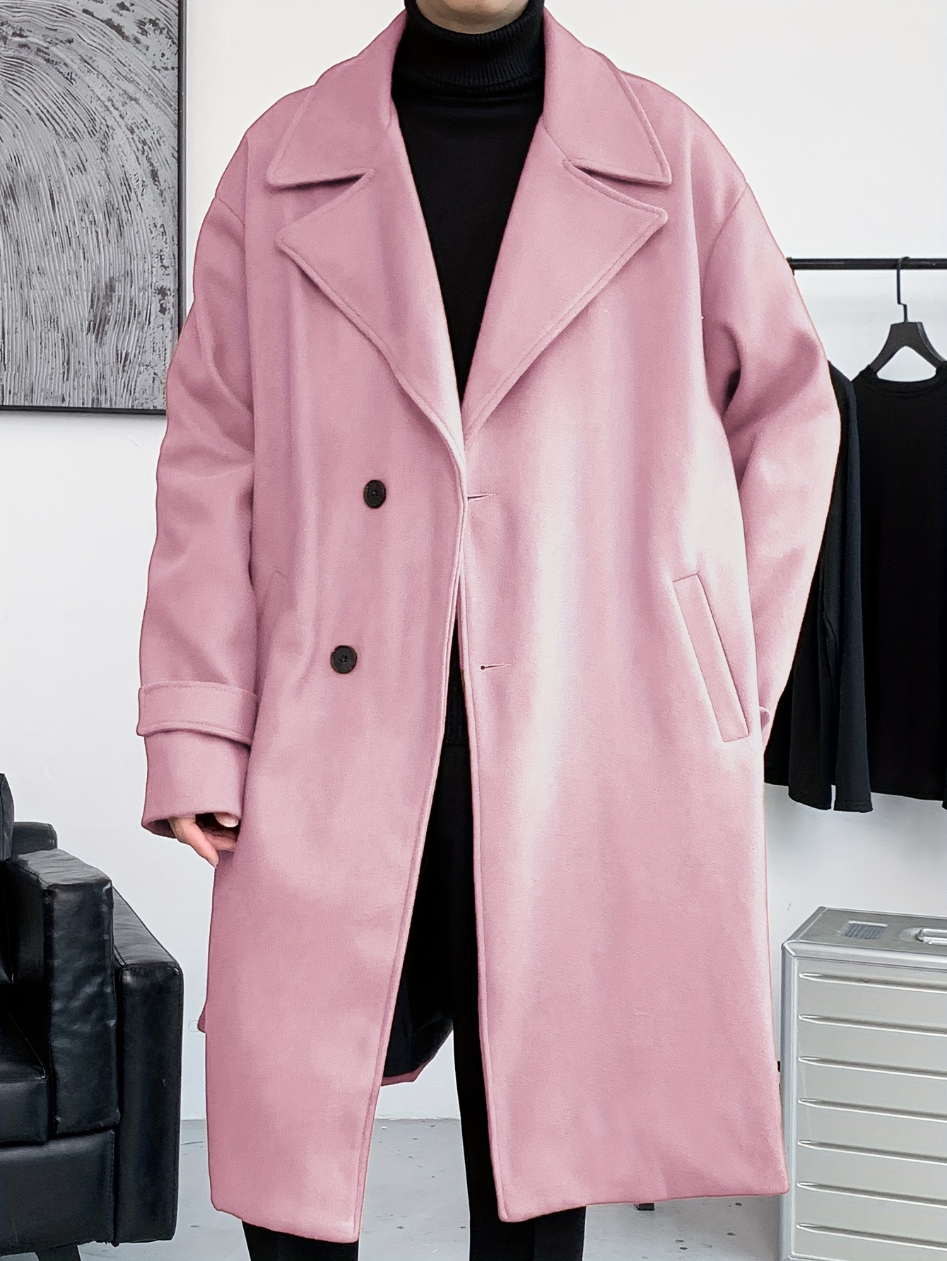 mens elegant single breasted trench coat casual lapel overcoat for fall winter details 29