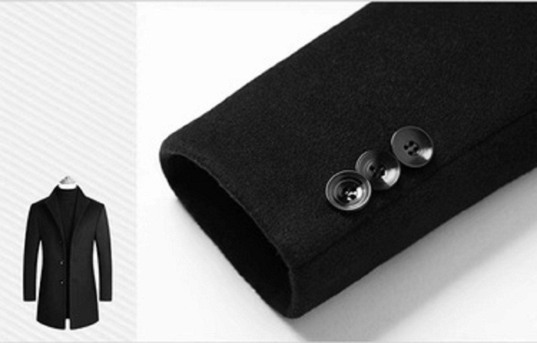 new mens business coat slim long woolen coat details 8