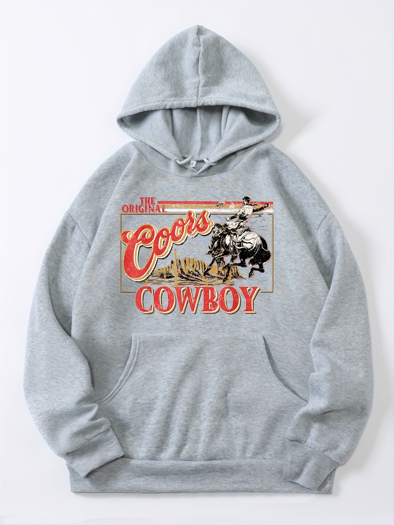 cowboy letter print drawstring hoodie casual long sleeve kangaroo pocket hoodie sweatshirt womens clothing details 6