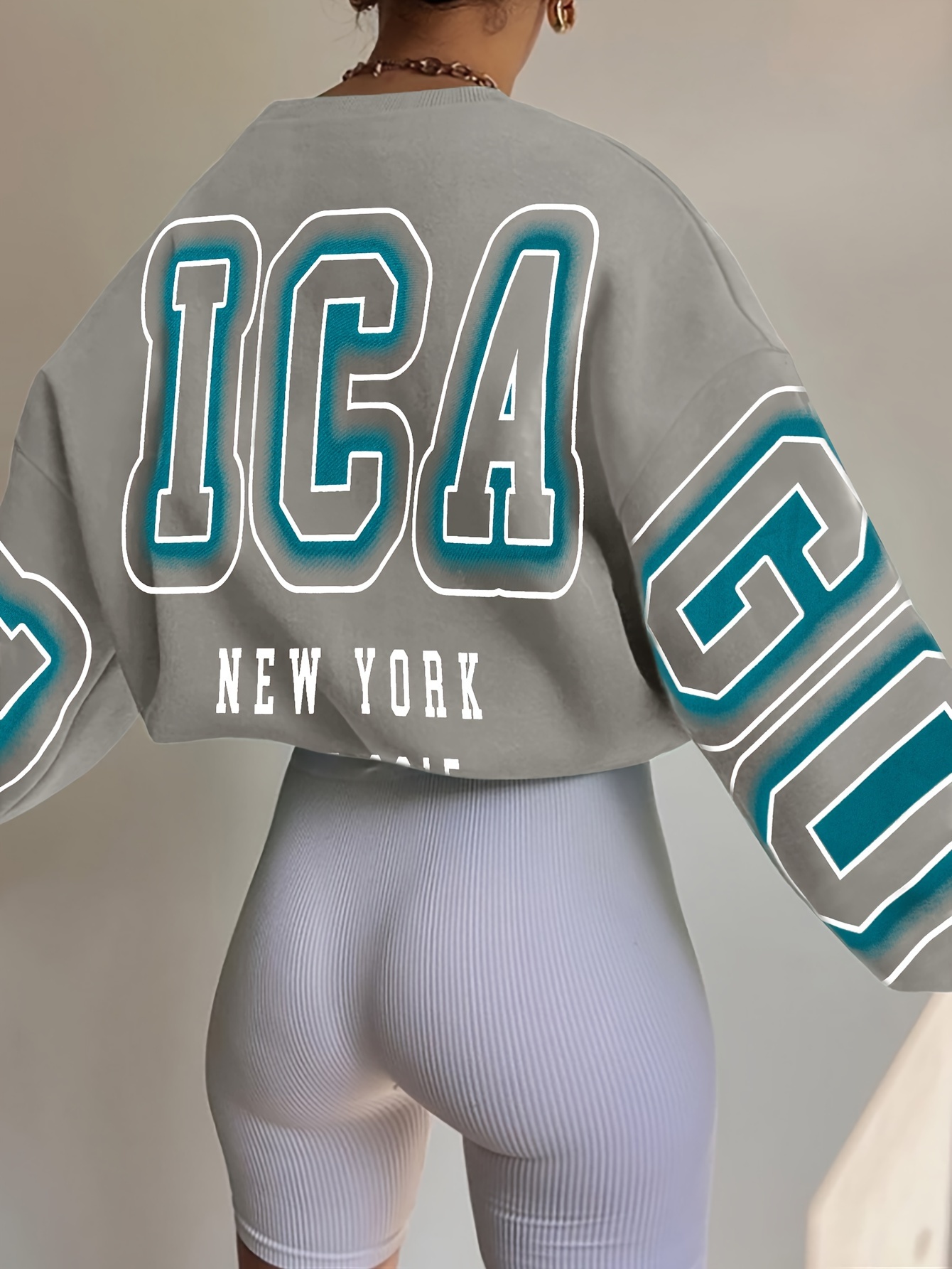 letter print drop shoulder sweatshirt casual long sleeve crew neck sweatshirt for fall winter womens clothing details 8