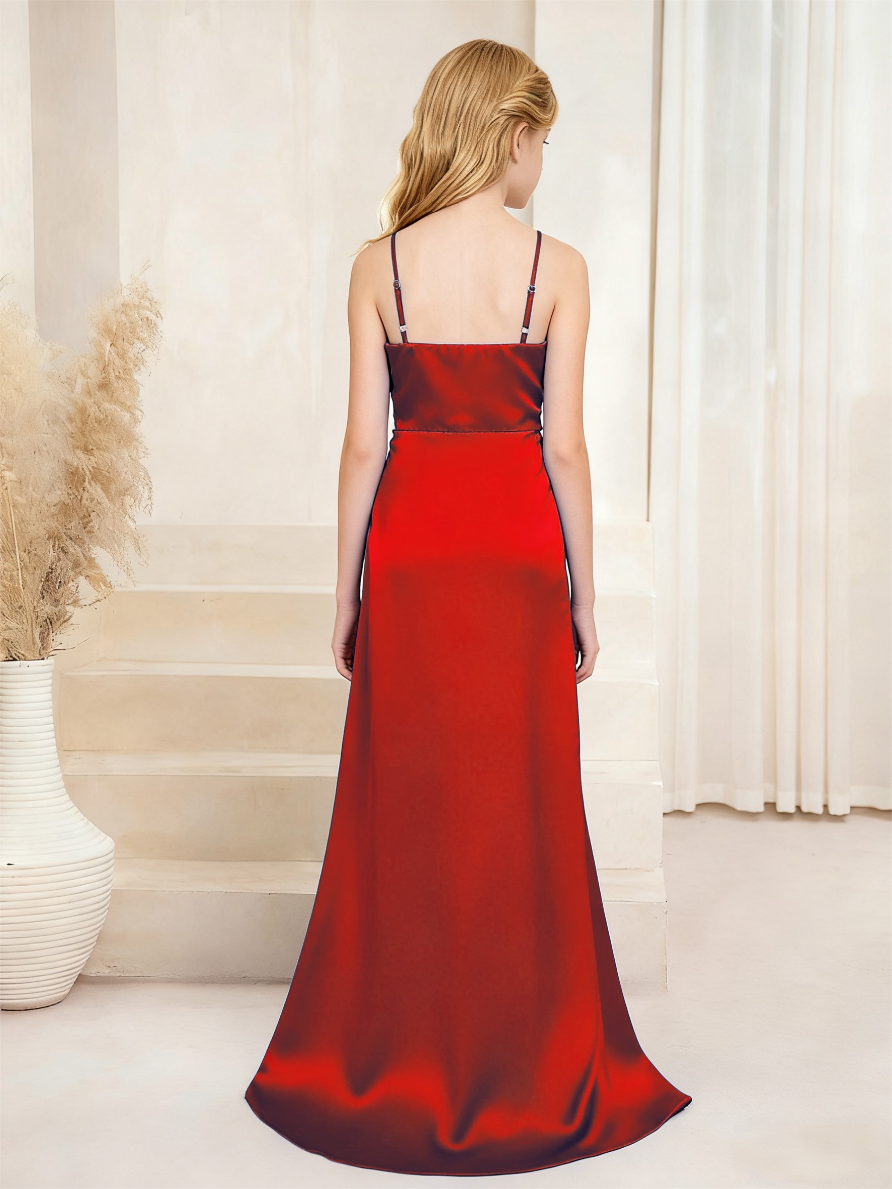 Girls' Camisole Long Woven Dress Gown, Slit Hem Design, Party Banquet Evening Dress Back-To-School Season Elegant Fashion Dress