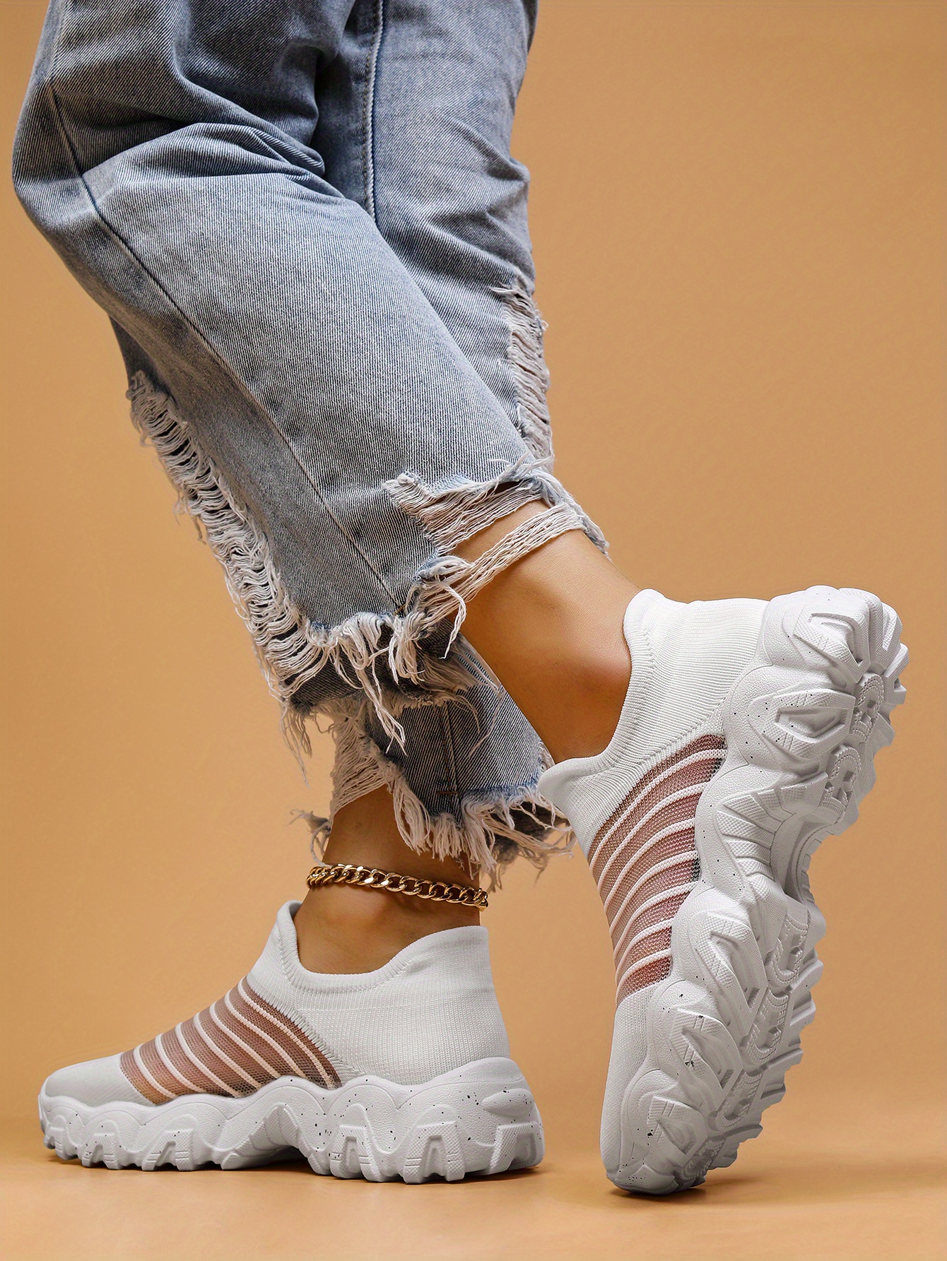 womens mesh panel sock sneakers slip on low top round toe breathable flatform shoes outdoor comfy sporty shoes details 11