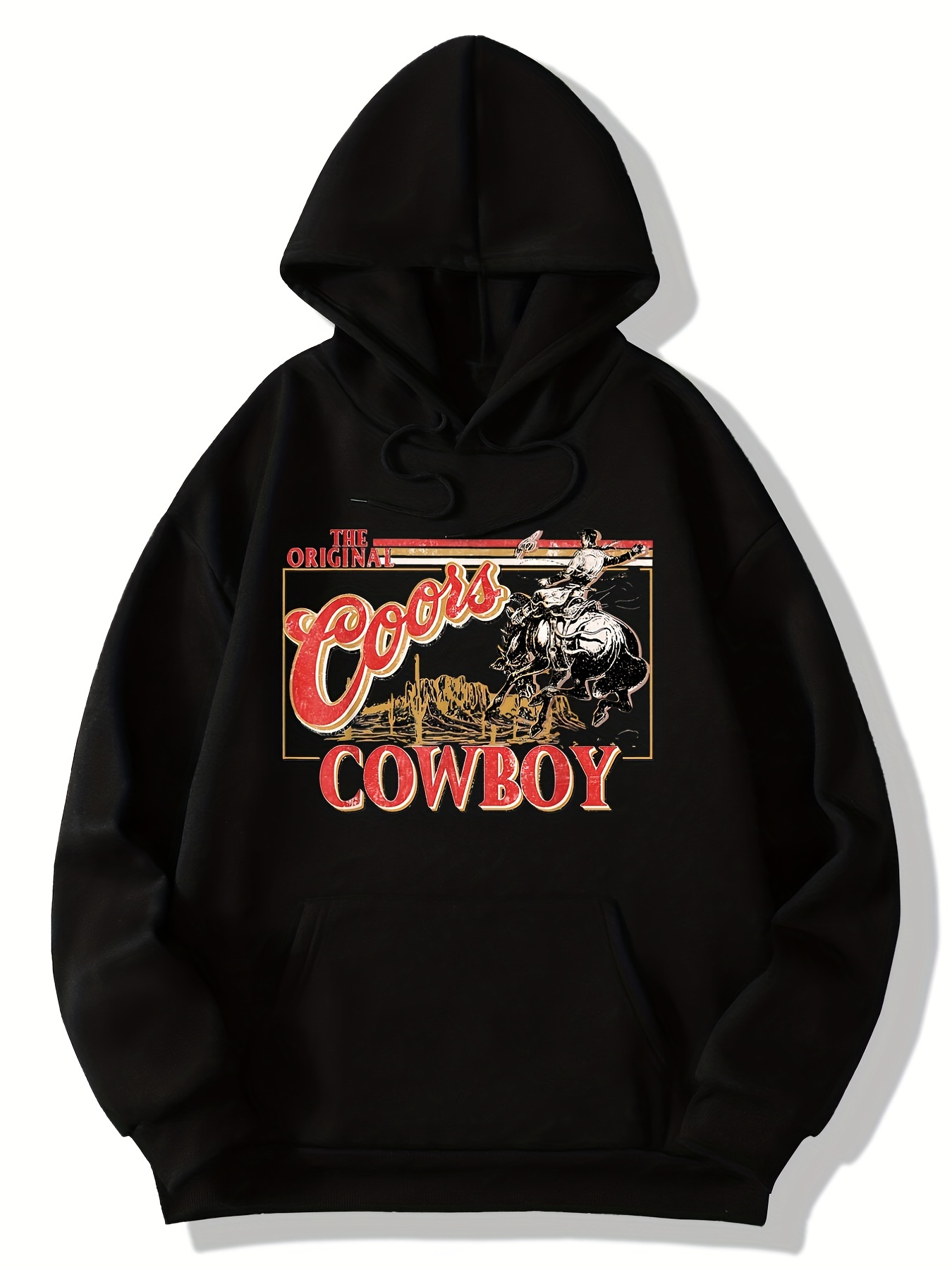 cowboy letter print drawstring hoodie casual long sleeve kangaroo pocket hoodie sweatshirt womens clothing details 16