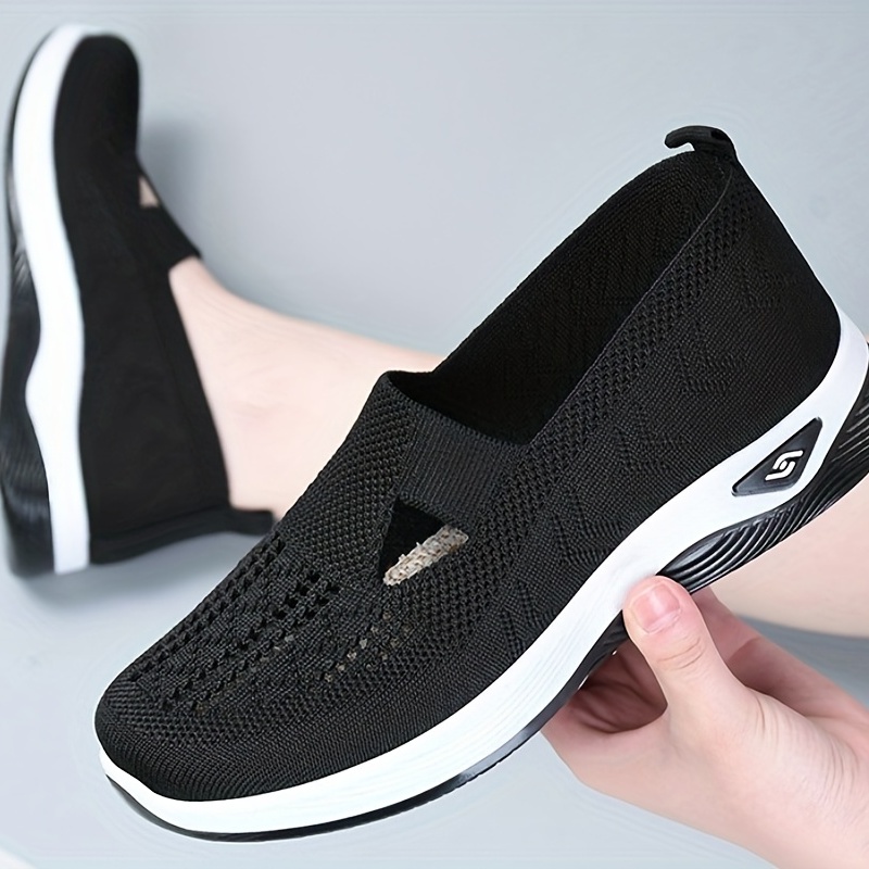 womens knitting sock shoes solid color cut out slip on walking shoes casual lightweight shoes details 5