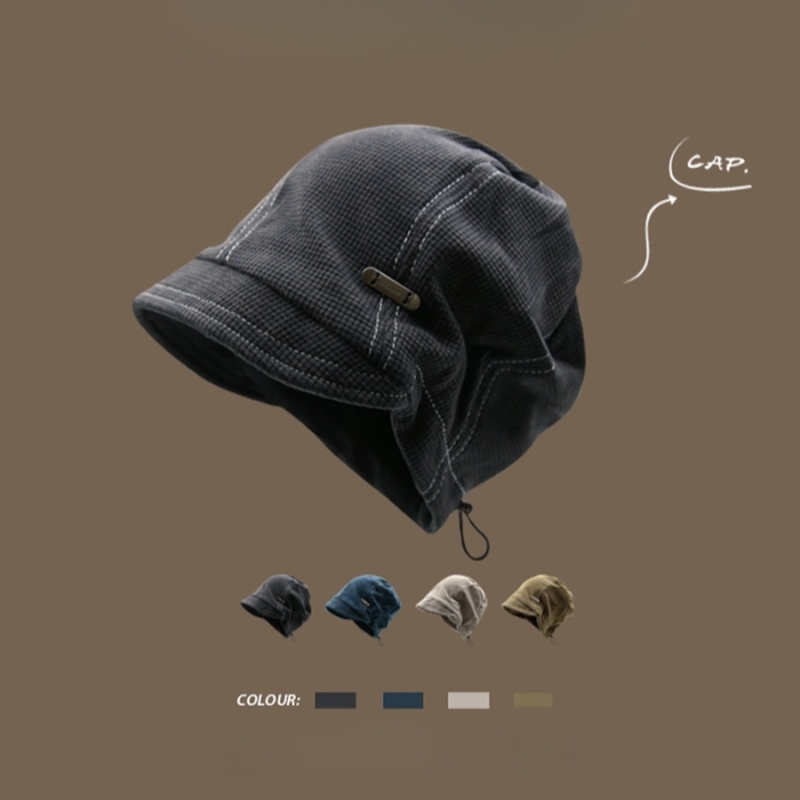 秋冬小帽簷抽繩顯臉針織帽子百搭復古冷帽青年男女-uolomall