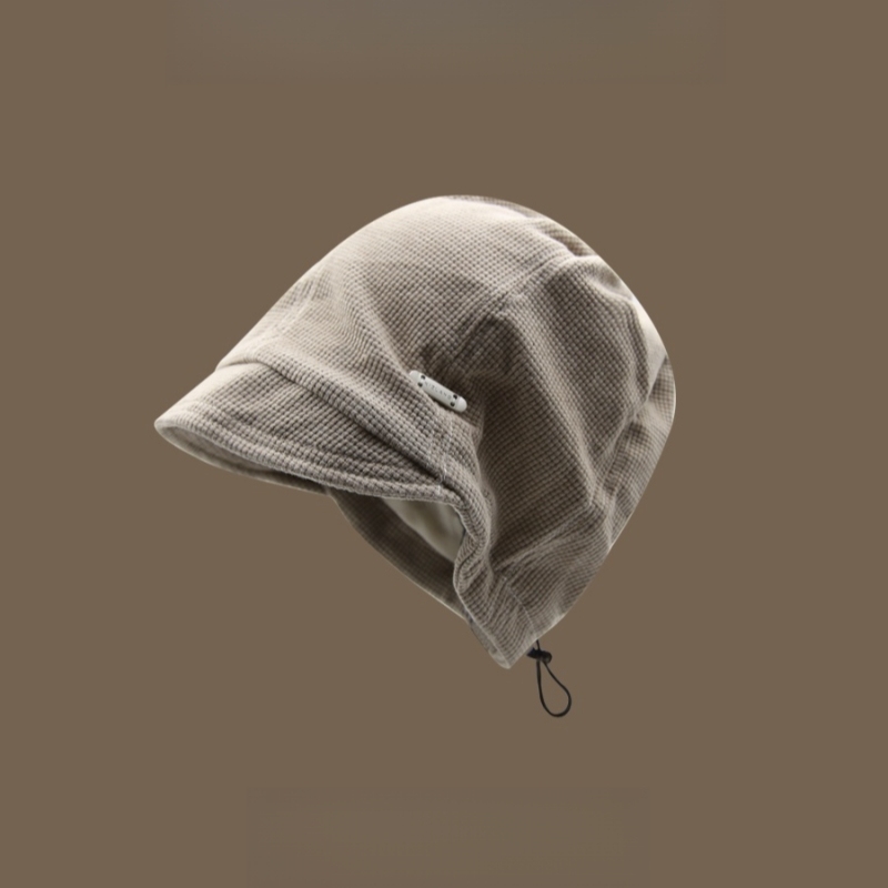 秋冬小帽簷抽繩顯臉針織帽子百搭復古冷帽青年男女-uolomall