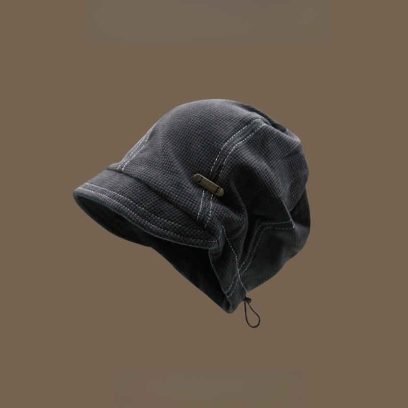 秋冬小帽簷抽繩顯臉針織帽子百搭復古冷帽青年男女-uolomall