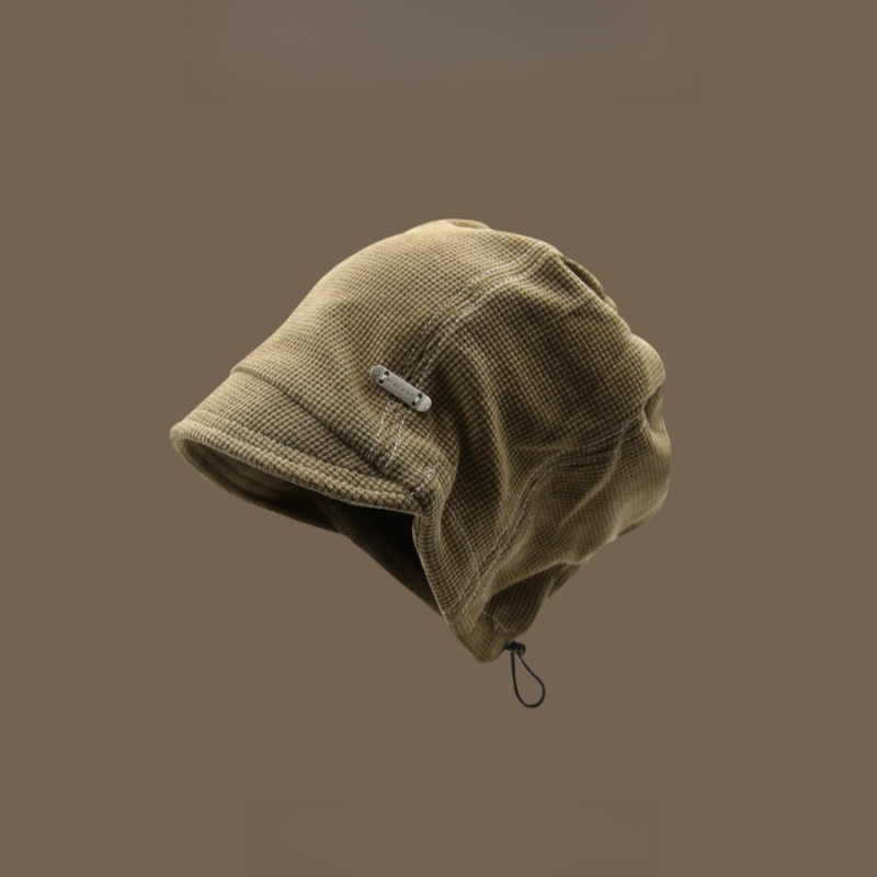 秋冬小帽簷抽繩顯臉針織帽子百搭復古冷帽青年男女-uolomall