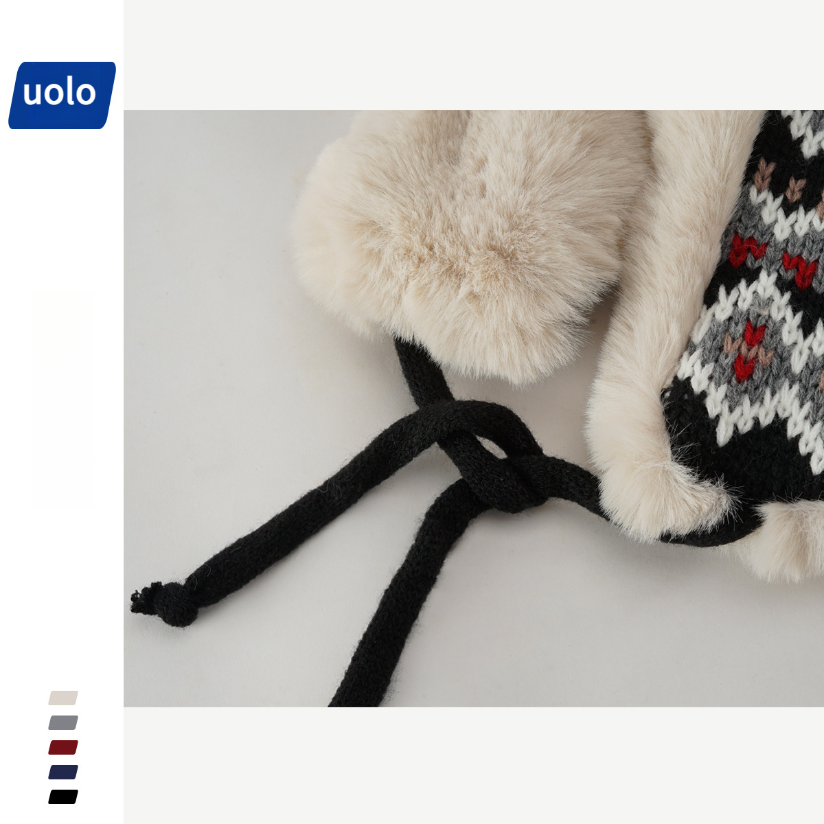 冬季加厚保暖騎車護耳復古針織毛線帽-uolomall