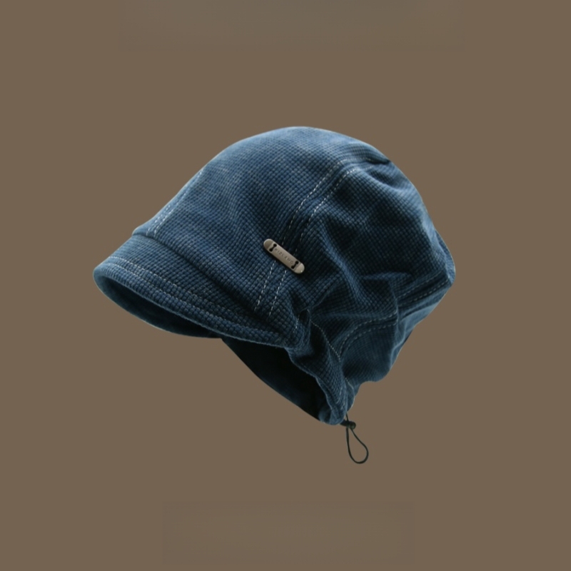 秋冬小帽簷抽繩顯臉針織帽子百搭復古冷帽青年男女-uolomall