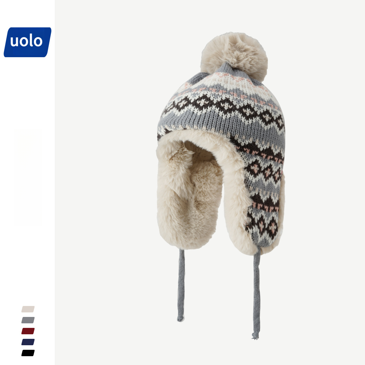 冬季加厚保暖騎車護耳復古針織毛線帽-uolomall