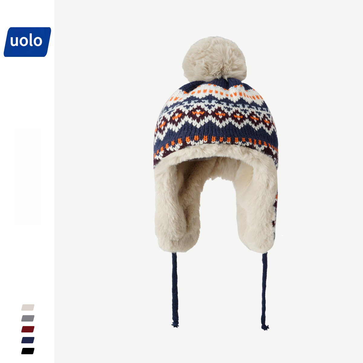 冬季加厚保暖騎車護耳復古針織毛線帽-uolomall