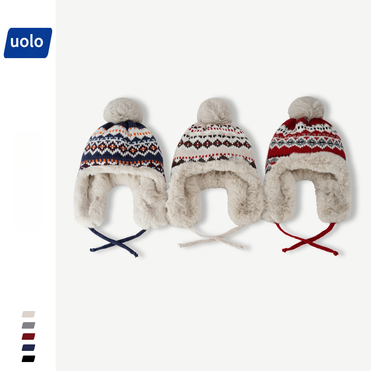 冬季加厚保暖騎車護耳復古針織毛線帽-uolomall