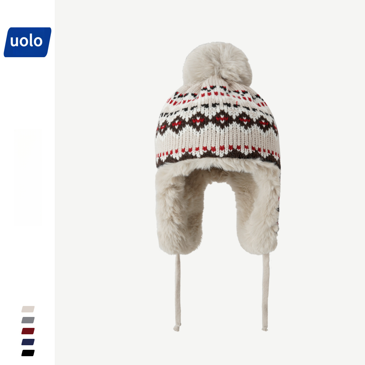 冬季加厚保暖騎車護耳復古針織毛線帽-uolomall