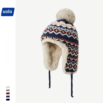 冬季加厚保暖騎車護耳復古針織毛線帽-uolomall