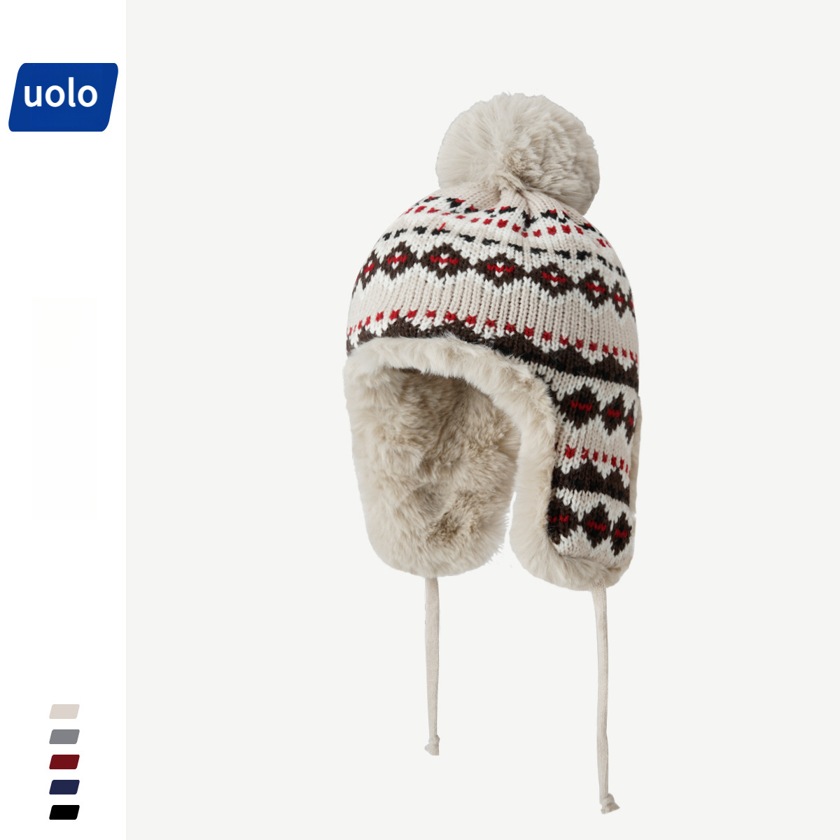 冬季加厚保暖騎車護耳復古針織毛線帽-uolomall