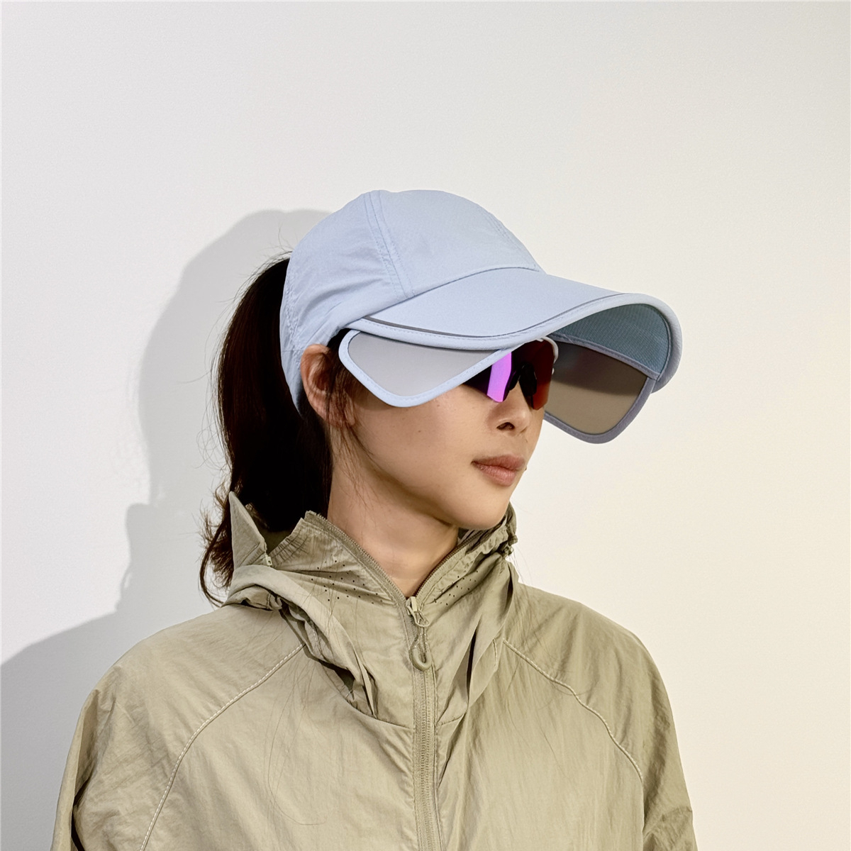 加大帽檐遮陽防曬帽速幹可扎馬尾空頂帽